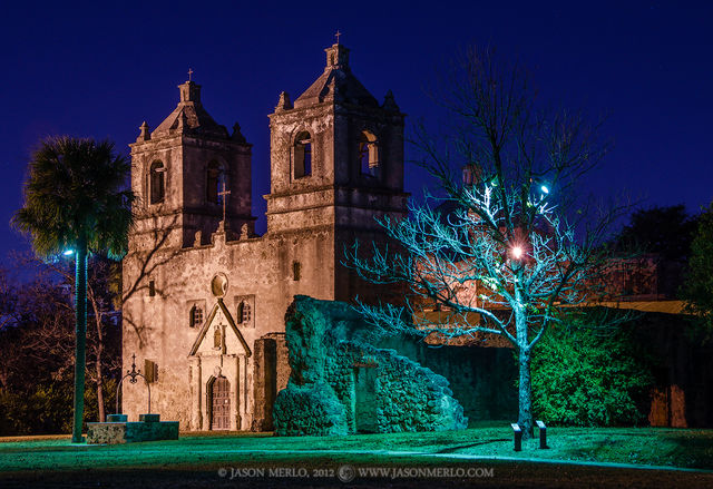 2012121107, Mission Concepción at night