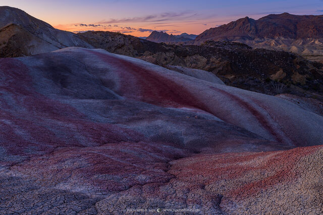 Colorful clays and mountains in the badlands of Big Bend National Park in West Texas.