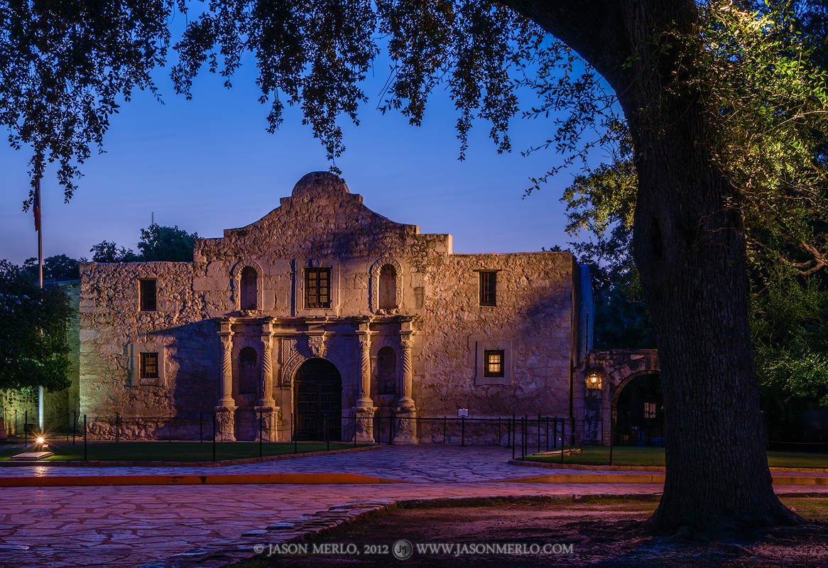 The Alamo at dawn in San Antonio in South Texas.