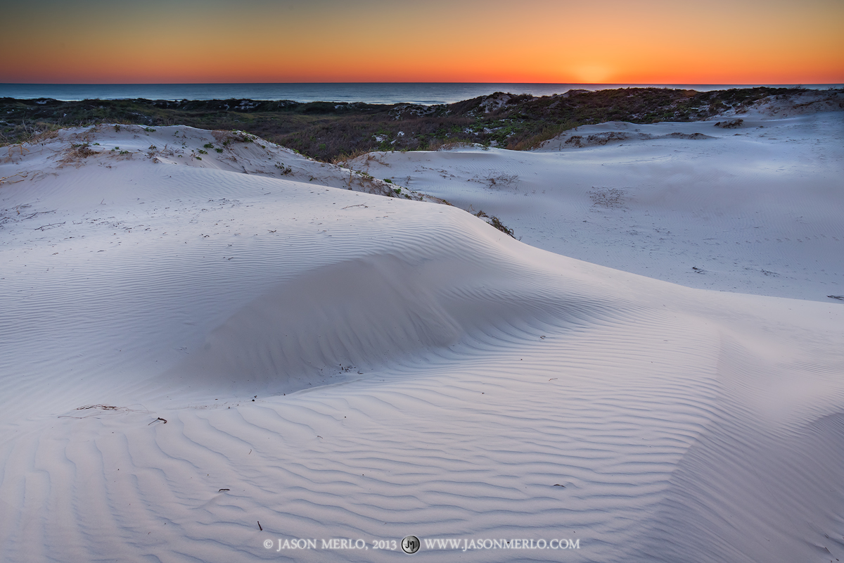 Foredunes on Malaquite Beach overlooking the Gulf of Mexico&nbsp;at dawn at Padre Island National Seashore in Kleberg County...