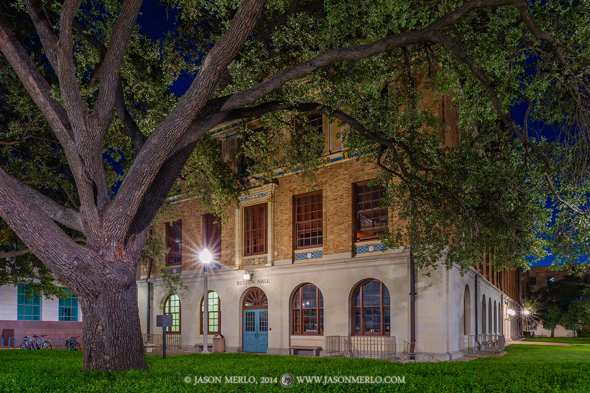 Sutton Hall at dawn at the University of Texas in Austin, Texas.