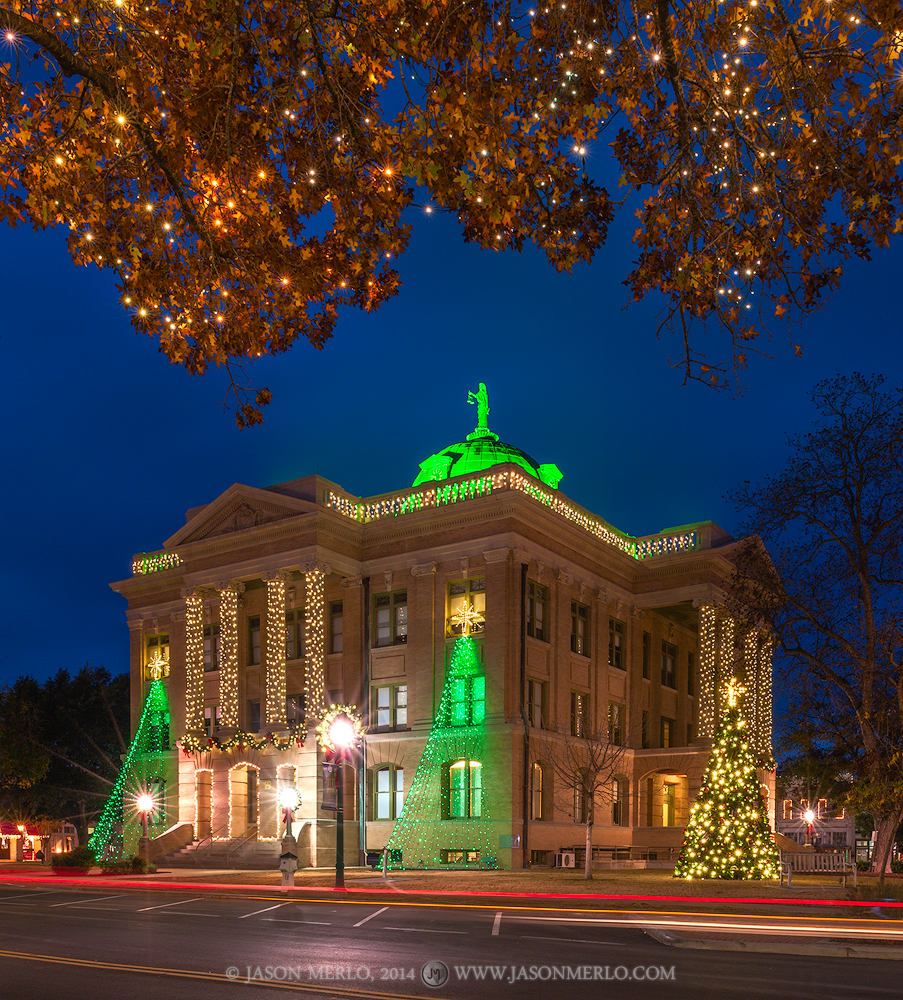 The Williamson County courthouse at Christmas in Georgetown, Texas.