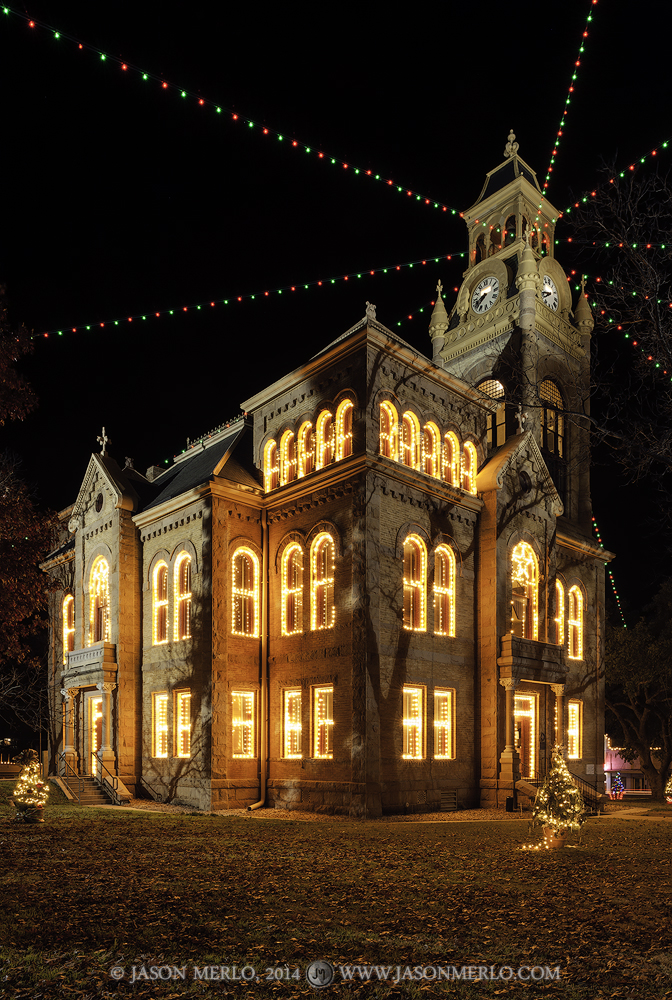 The Llano County courthouse at Christmas in Llano, Texas.