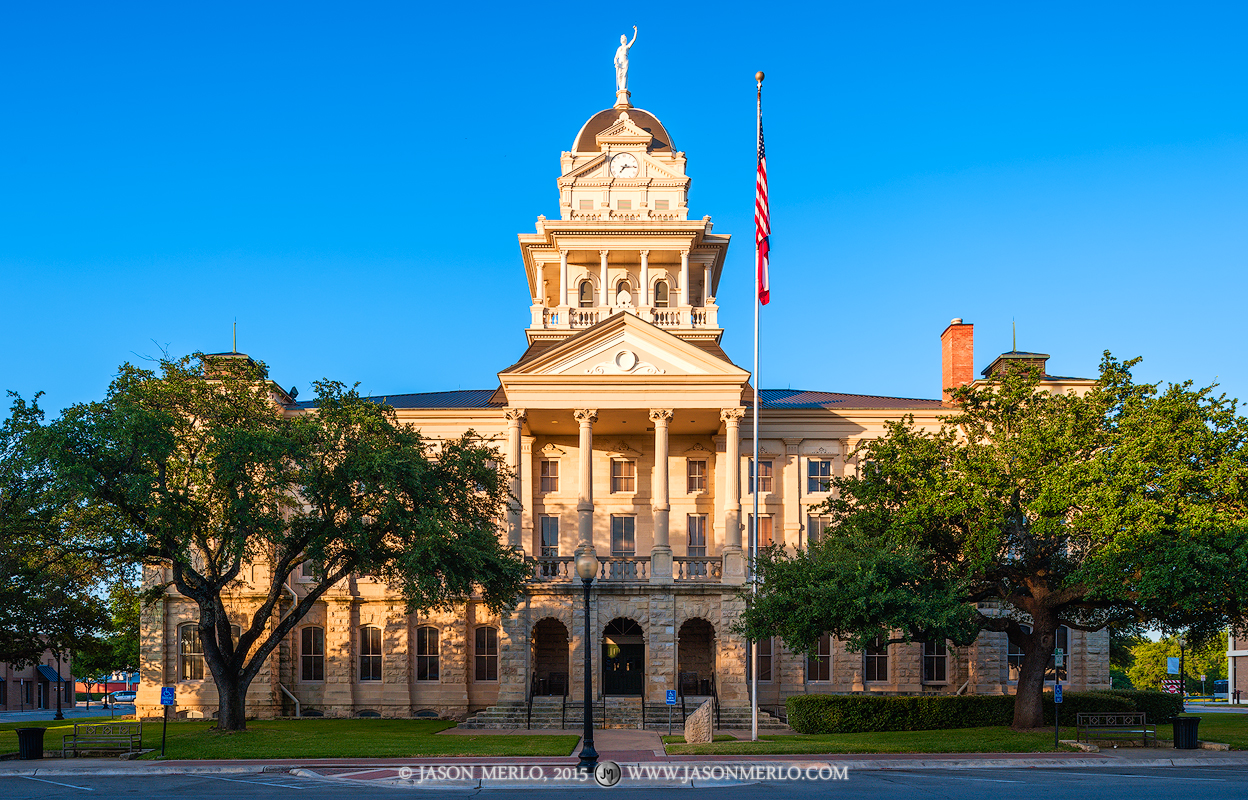 The Bell County courthouse at sunrise in Belton, Texas.