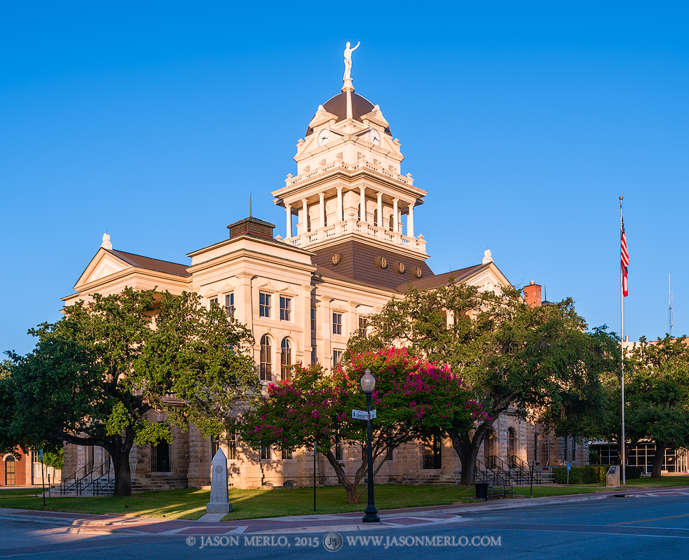 The Bell County courthouse at sunrise in Belton, Texas.