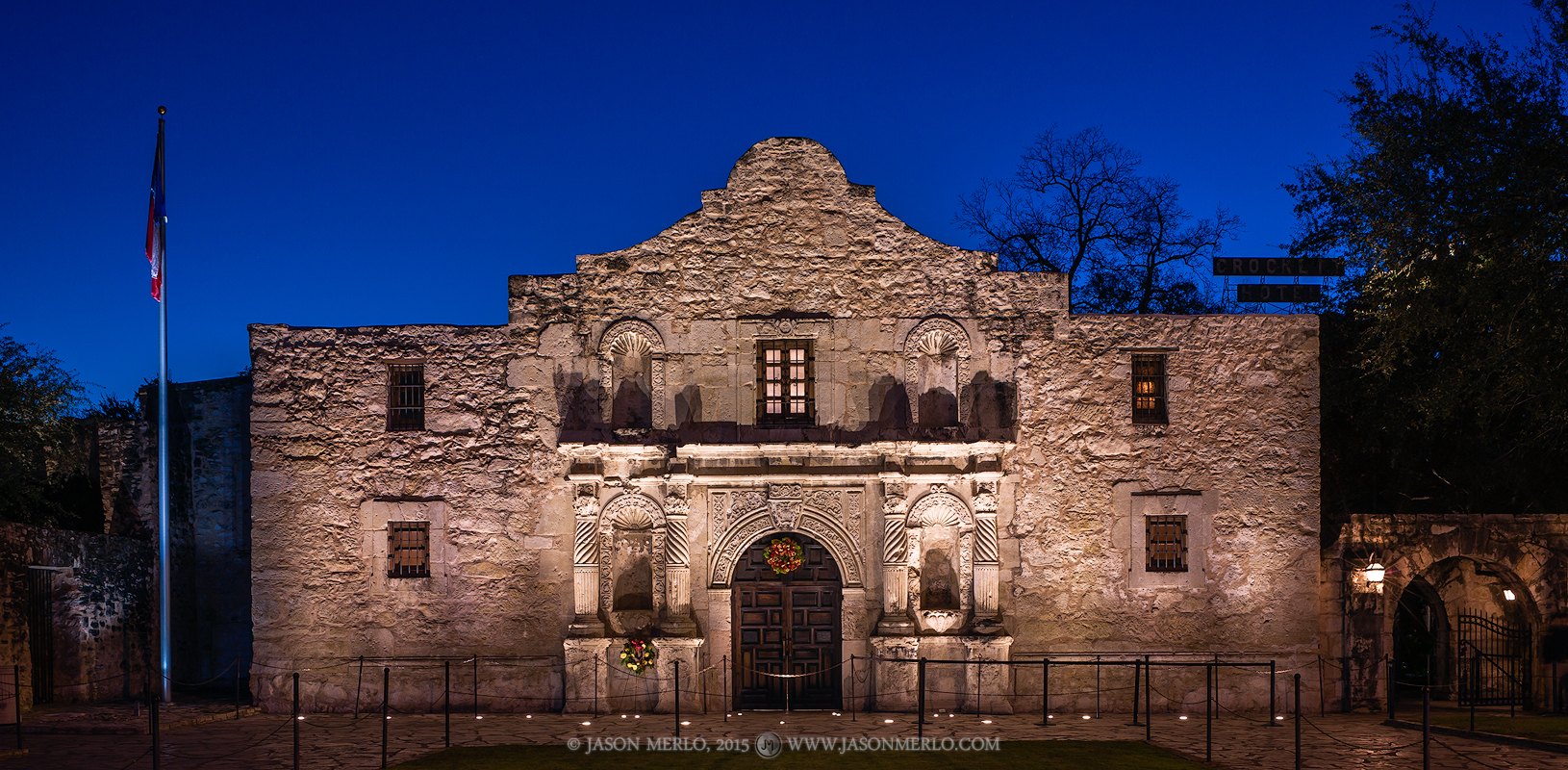 The Alamo at dawn at Christmas in San Antonio in South Texas.