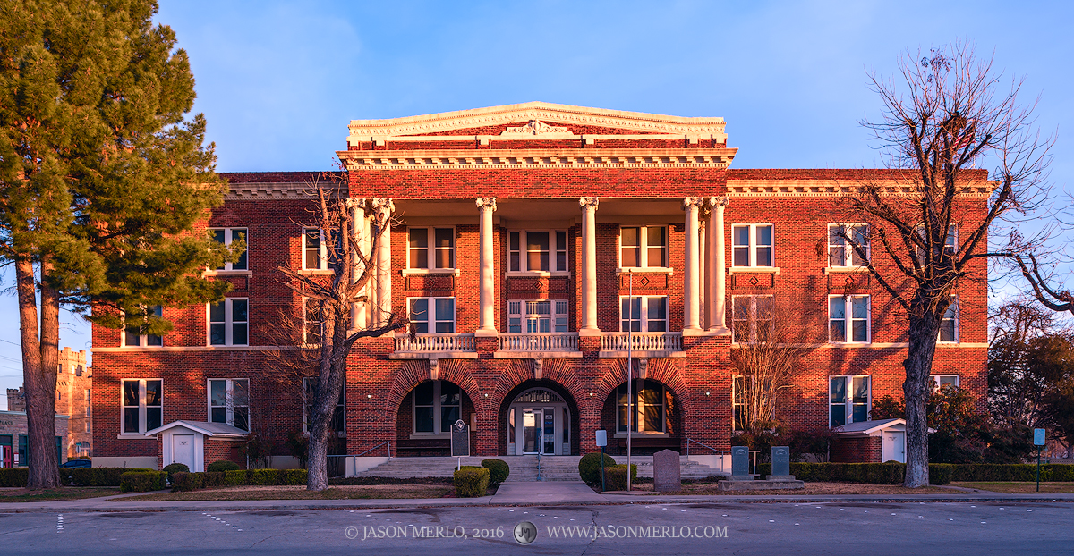 The Brown County courthouse at sunrise in Brownwood, Texas.
