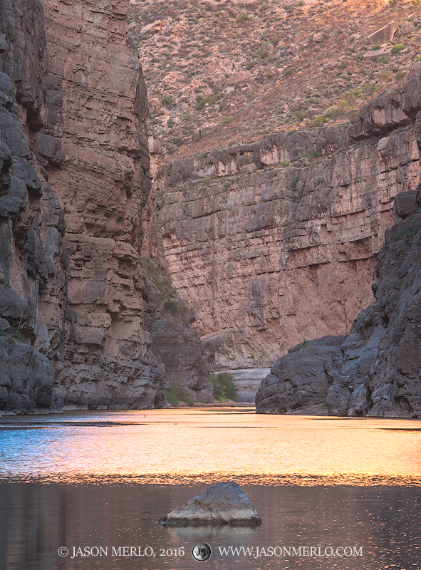 A stone in the Rio Grande in Santa Elena Canyon in Big Bend National Park in Brewster County in West&nbsp;Texas.