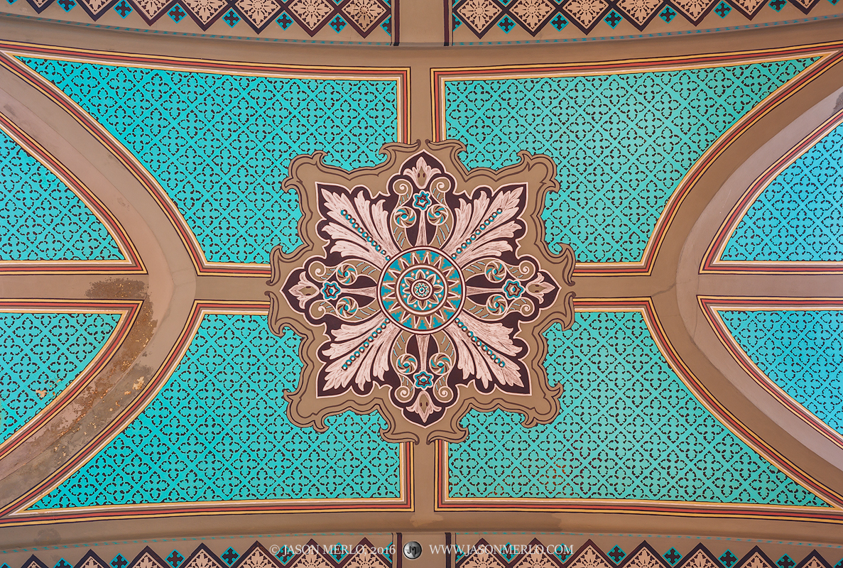 The intricately painted ceiling of Immaculate Heart of Mary Church in San Antonio, one of the Painted Churches of Texas.