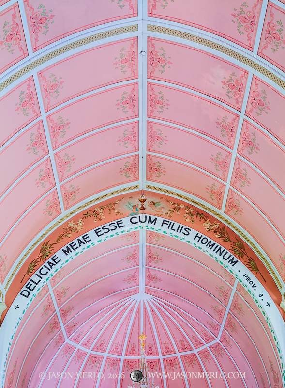 The apse and ceiling at St. John the Baptist Catholic Church in Ammansville, one of the Painted Churches of Texas.