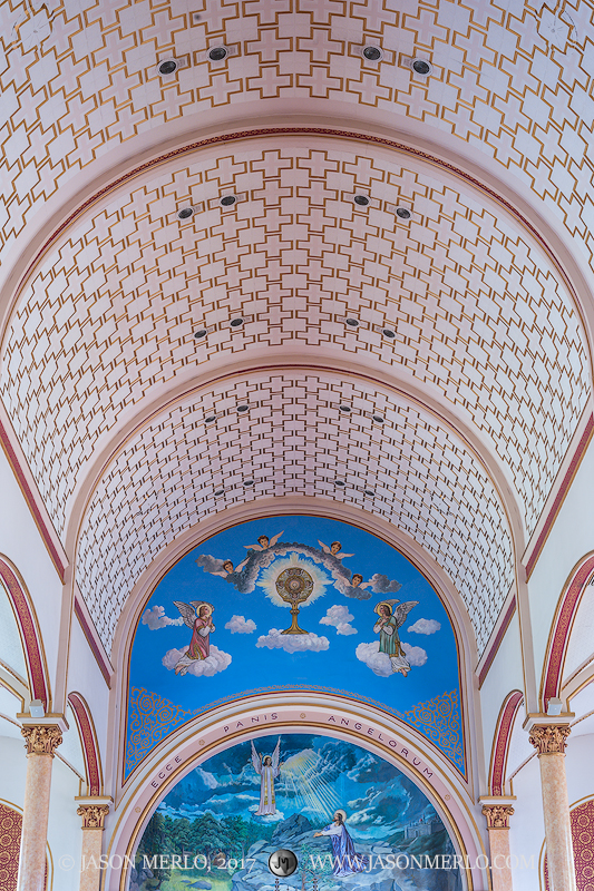 The painted ceiling and apse at Sts. Cyril and Methodius Catholic Church in Shiner, one of the Painted Churches of Texas.
