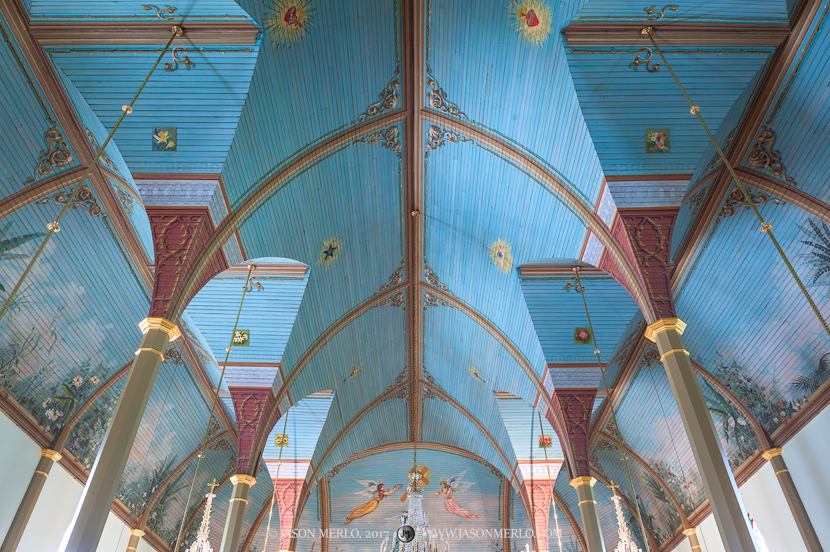 The painted ceiling at St. Mary's Catholic Church in Praha, one of the Painted Churches of Texas.