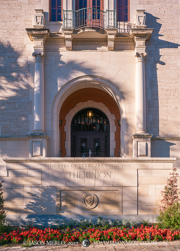 Afternoon light on the façade of the Texas Union at the University of Texas in Austin, Texas.