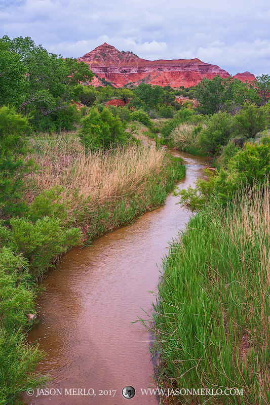 The Prairie Dog Town Fork of the Red River running below Capitol Peak at Palo Duro Canyon State Park in Randall County in the...