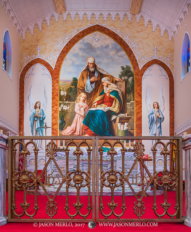 Altar gate and painted apse at St. Ann's Catholic Church in Kosciusko, one of the Painted Churches of Texas.