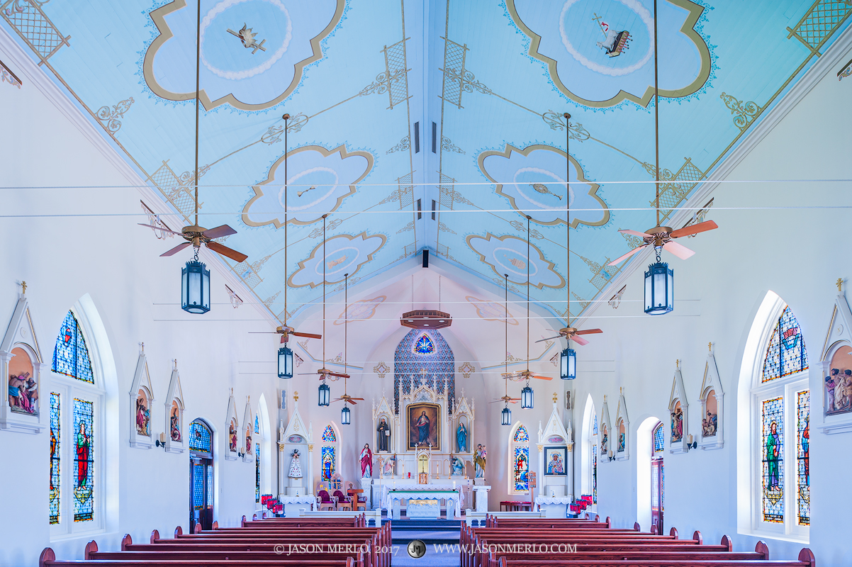 Immaculate Conception of the Blessed Virgin Mary Catholic Church in Panna Maria, one of the Painted Churches of Texas.