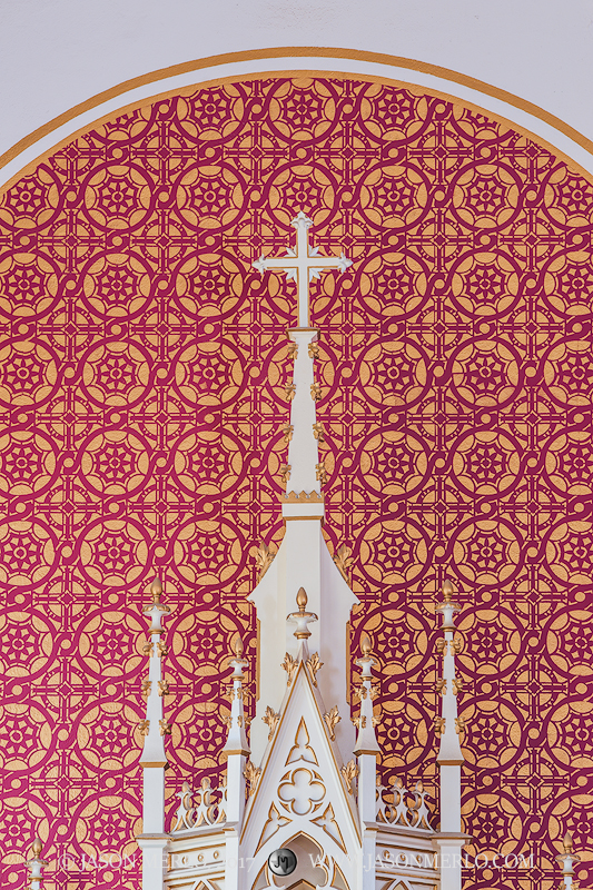 A side altar and wall detail at Sts. Cyril and Methodius Catholic Church in Shiner, one of the Painted Churches of Texas.