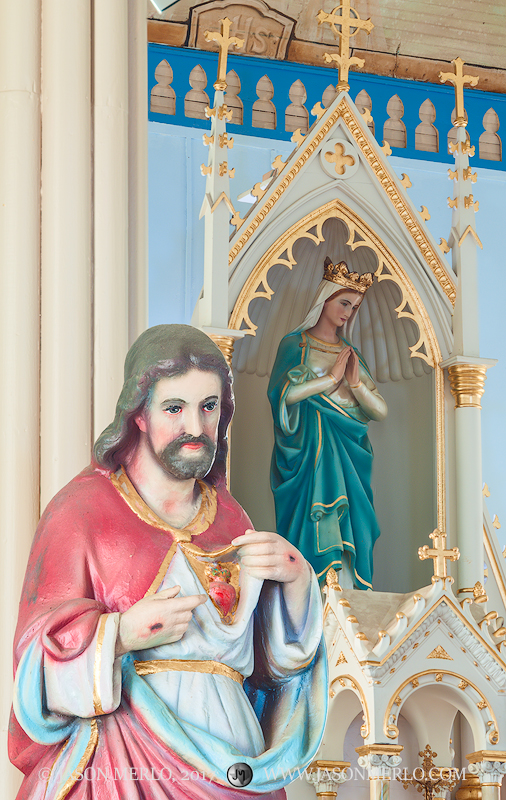 Statues of Jesus and Mary at St. Mary's Catholic Church in Hallettsville, one of the Painted Churches of Texas.