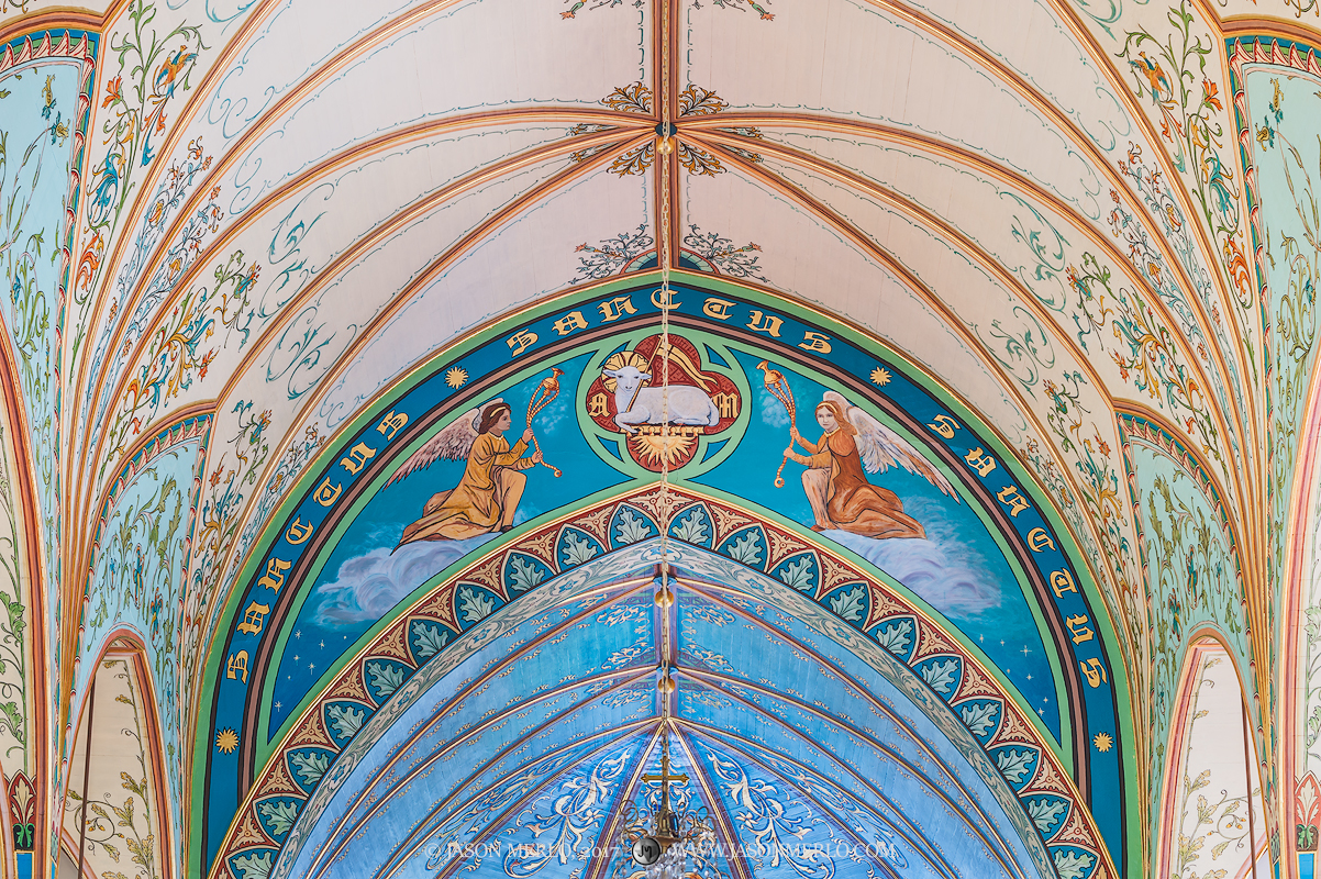 The painted apse and ceiling at St. Mary Catholic Church in High Hill, one of the Painted Churches of Texas.
