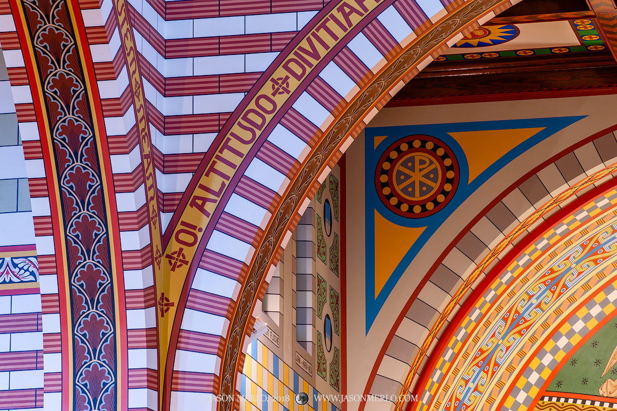 Painted arches at St. Peter's Catholic Church in Lindsay, one of the Painted Churches of Texas.