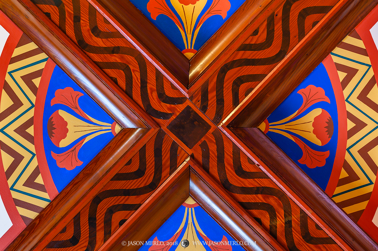 Ceiling detail at St. Peter's Catholic Church in Lindsay, one of the Painted Churches of Texas.