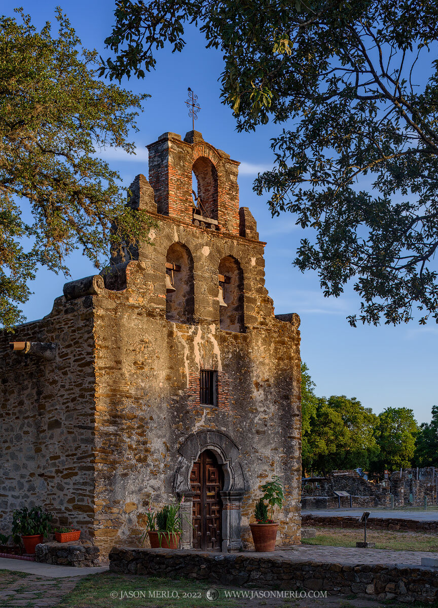 Mission Espada at sunrise in San Antonio, Texas.