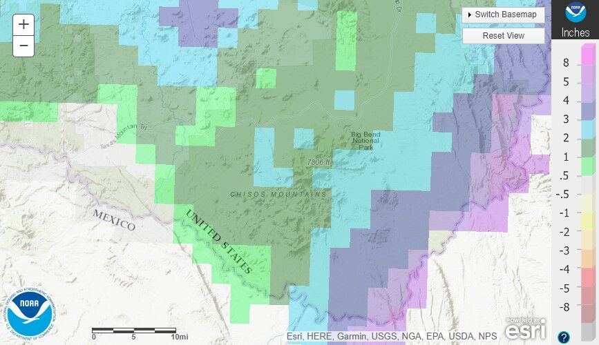 October 2018 departure from normal rainfall in the Big Bend of Texas.