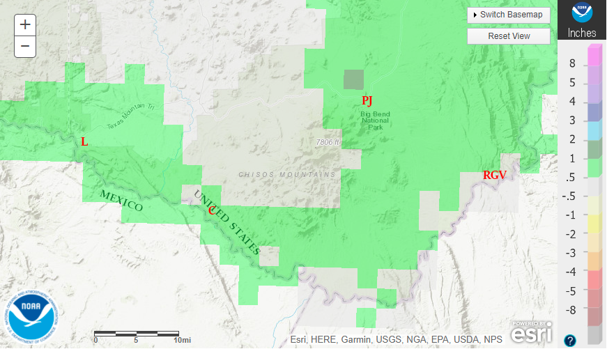 December 2020 departure from normal rainfall in the Big Bend.