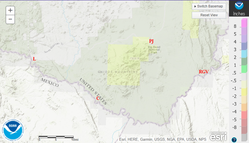 January 2021 departure from normal rainfall in the Big Bend.