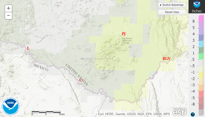 November 2020 departure from normal rainfall in the Big Bend.