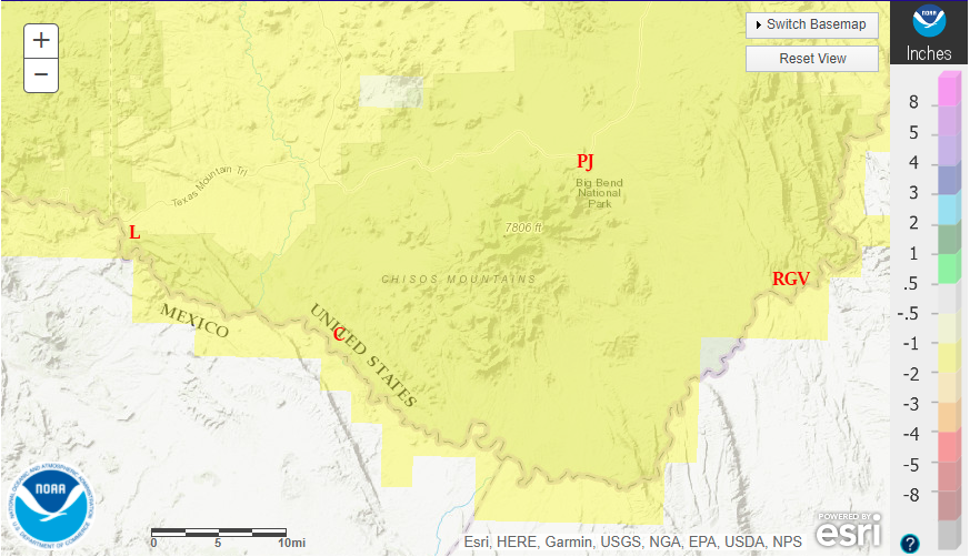 October 2020 departure from normal rainfall in the Big Bend.