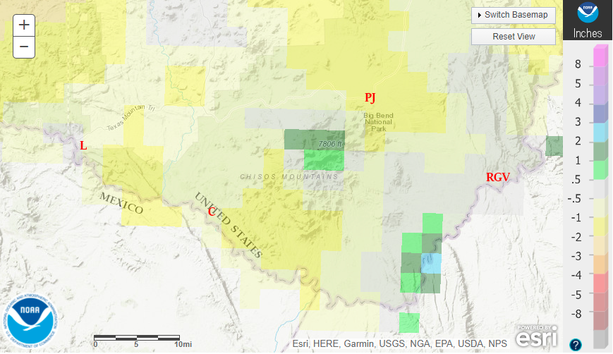 September 2020 departure from normal rainfall in the Big Bend.