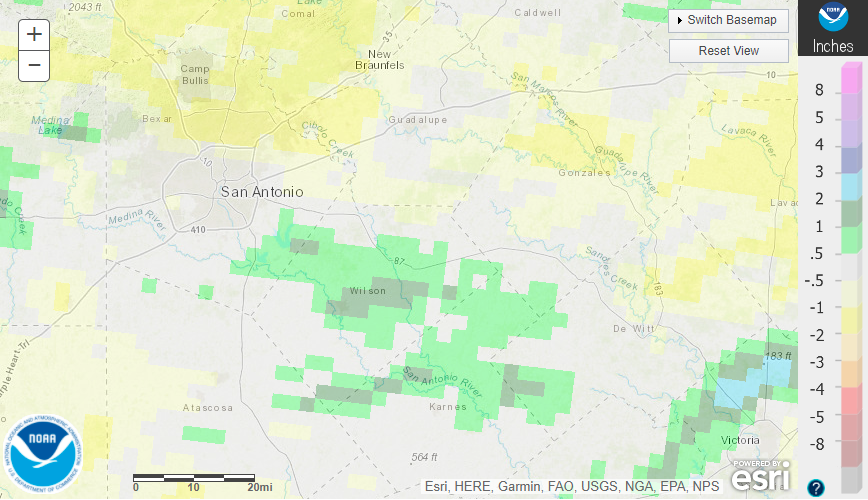 November 2021 departure from normal rainfall in South Texas