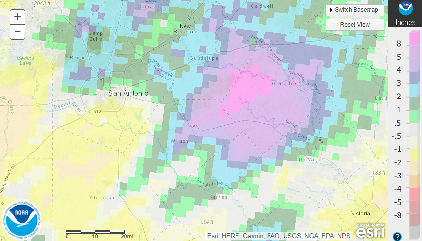 October 2021 departure from normal rainfall in South Texas