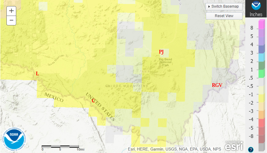 September 2021 departure from normal rainfall in the Big Bend of Texas.