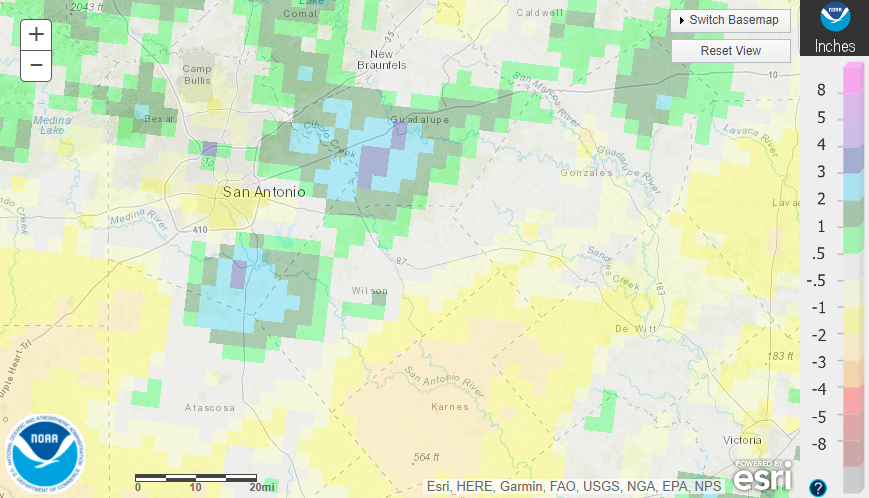 September 2021 departure from normal rainfall in South Texas