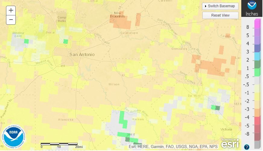 September 2022 departure from normal rainfall in South Texas.