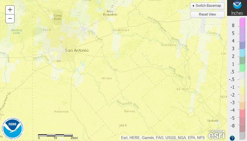February 2023 departure from normal rainfall in South Texas
