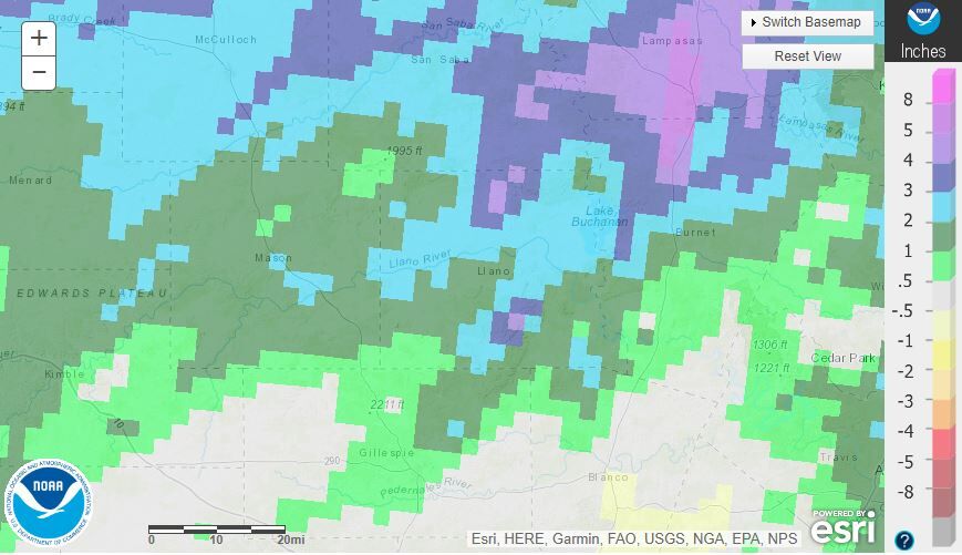 November 2022 departure from normal rainfall in the Texas Hill Country