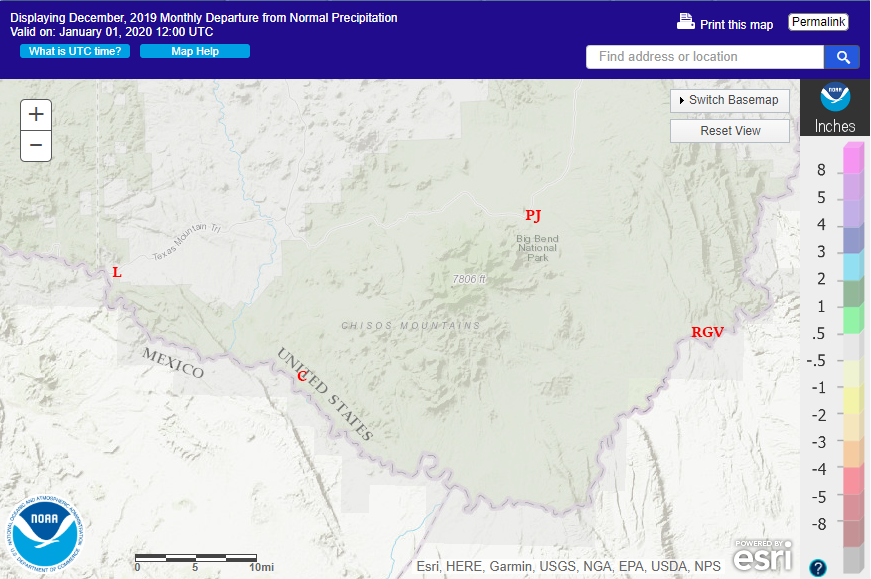 Big Bend December 2019 departure from normal rainfall