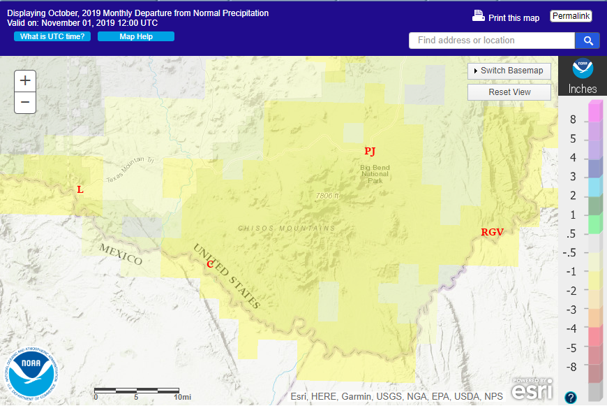 Big Bend October 2019 departure from normal rainfall